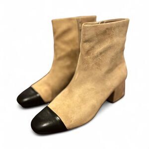 ON 34th Janette Cap-Toe Booties Camel Micro Faux Suede Block Heel |Size 8.5 NWOT